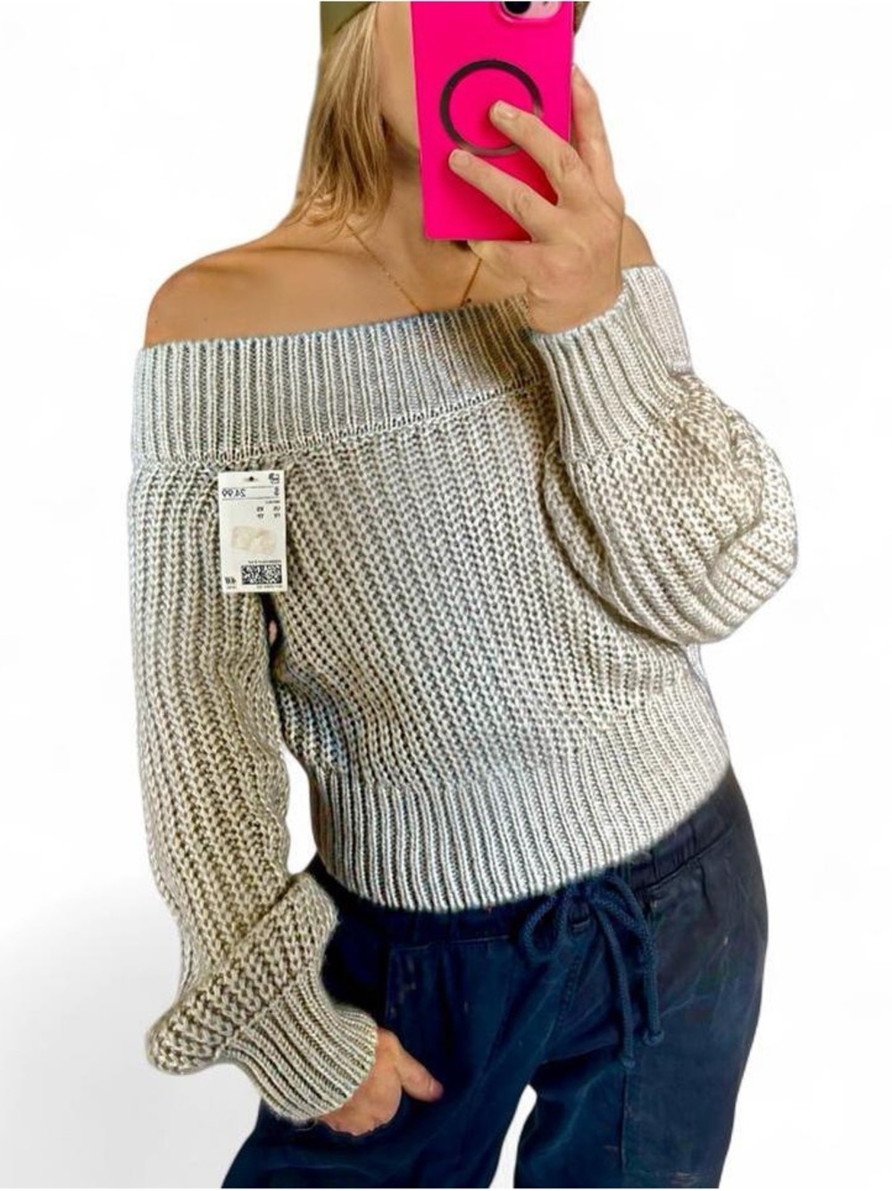 Off the Shoulder Knit Sweater Grey H&M DIVIDED